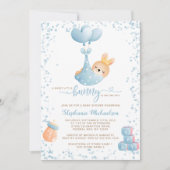Sweet Boy Bunny mit Buchanfrage Kinderdusche Einladung (Vorderseite)