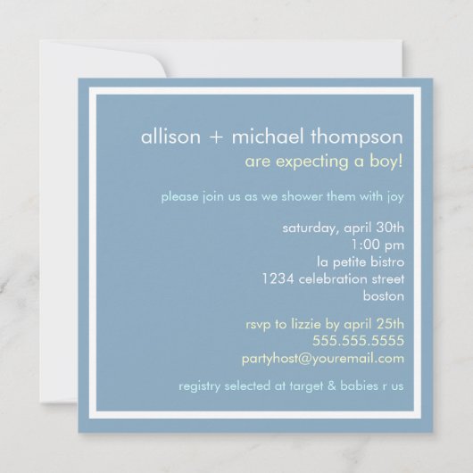 Sweet Boy Mobile Couples Kinderdusche Einladung (Rückseite)