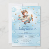 Sweet Boy Shower Invitation Teddy Bear Pilot Blue Einladung (Vorderseite)
