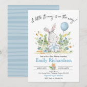 Sweet Boy Watercolor Bunny Baby Dusche Blau Einladung (Vorne/Hinten)
