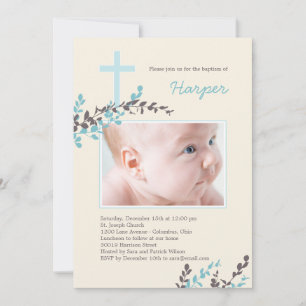 Sweet Branches Christening Invitation - Blau Einladung