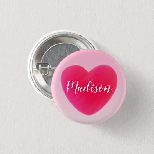 Sweet Bright Pink Heart Personalisiert Button (Vorne & Hinten)