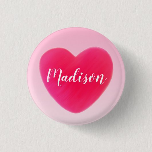 Sweet Bright Pink Heart Personalisiert Button (Vorderseite)