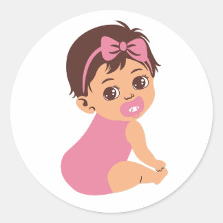Sweet Brown-haarige Baby-Girl-Sticker Runder Aufkleber