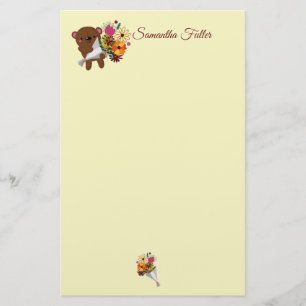 Sweet Brown Teddy Bear mit Bouquet, Briefpapier