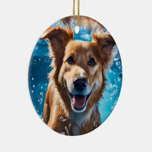 Sweet Brown White Dog Splashing in Water Ornament (Rechts)