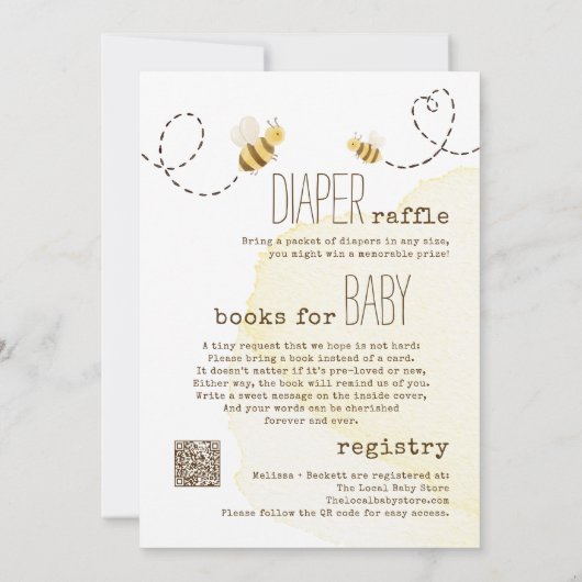 Sweet Bumble Bee All in One Baby Shower Einladung (Rückseite)