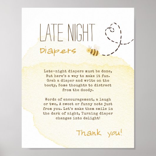 Sweet Bumble Bee Baby Dusche Nachttaucher Untersch Poster (Vorne)