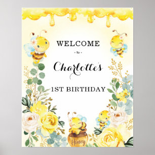 Sweet Bumble Bee Honeycomb Floral Geburtstag Willk Poster