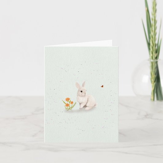 Sweet Bunny and Butterfly Small Greeting Card  Dankeskarte (Vorderseite)