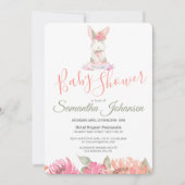 Sweet Bunny and Watercolor Blume Kinderdusche Einladung (Vorderseite)