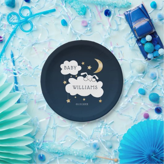 Sweet Bunny Baby Dusche Navy Blue Gold Pappteller (Party)