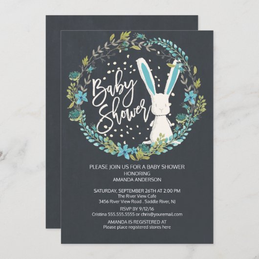 Sweet Bunny Boys Baby Dusche Einladung (Vorne/Hinten)