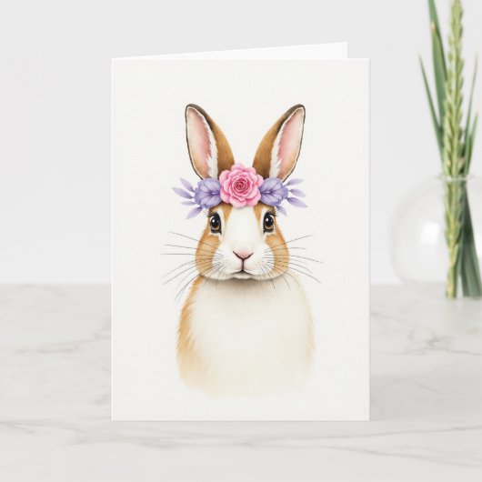 Sweet Bunny Floral Crown Card Karte (Vorderseite)
