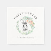 Sweet Bunny Floral Wreath Happy Oaster Serviette (Vorderseite)