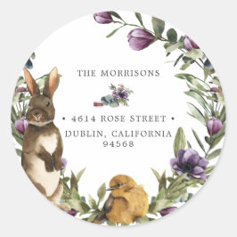 Sweet Bunny Floral Wreath Oster Rücksendeadresse Runder Aufkleber