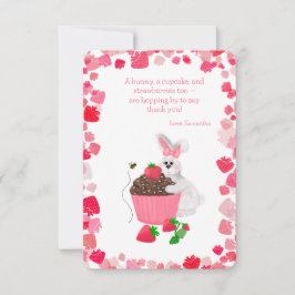 Sweet Bunny Hugging Cupcake Strawberry Geburtstag Dankeskarte