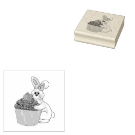 Sweet Bunny Hugging Strawberry Cupcake Gummistempel