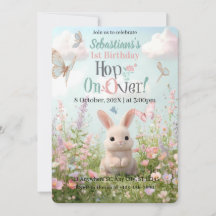 Sweet Bunny Meadow Birthday Einladung - Whimsical