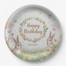 Sweet Bunny Meadow Birthday Party Paper Plate - Cu Pappteller