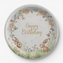 Sweet Bunny Meadow Birthday Party Paper Plate - Cu Pappteller