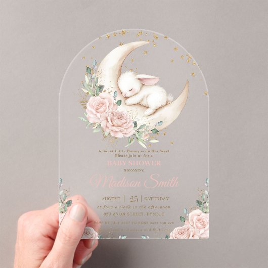 Sweet Bunny Pink Blush Bloral Baby Shower Arch Acryleinladungen (Insitu (Handheld))