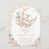 Sweet Bunny Pink Blush Bloral Baby Shower Arch Einladung (Vorne/Hinten)