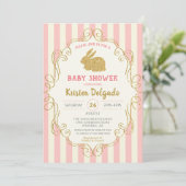 Sweet Bunny Pink Gold Glitzer Kinderdusche Einladung (Stehend Vorderseite)