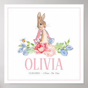 Sweet Bunny Rabbit Custom New Baby Birth Print Poster