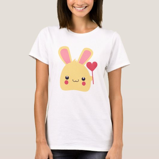 Sweet Bunny Rabbit Face Holend a Heart on a Stick T-Shirt (Vorderseite)