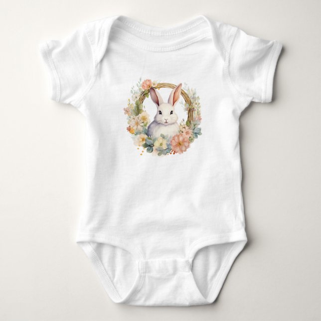 Sweet Bunny Rabbit mit Frühlingsblumen Baby Strampler (Vorderseite)
