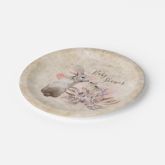 Sweet Bunny Rabbit und Blume Girls' Baby Dusche Pappteller (Schrägansicht)