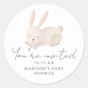 Sweet Bunny Sie sind eingeladen Script Baby Shower Runder Aufkleber