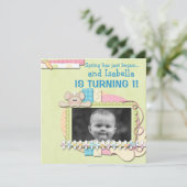 Sweet Bunny Spring Summer First Geburtstag Einladung (Stehend Vorderseite)