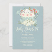 Sweet Bunny Tea Cup Blue Baby Dusche Einladungen (Vorderseite)