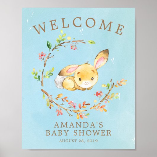 Sweet Bunny Welcome Boys Baby Shower Poster (Vorne)