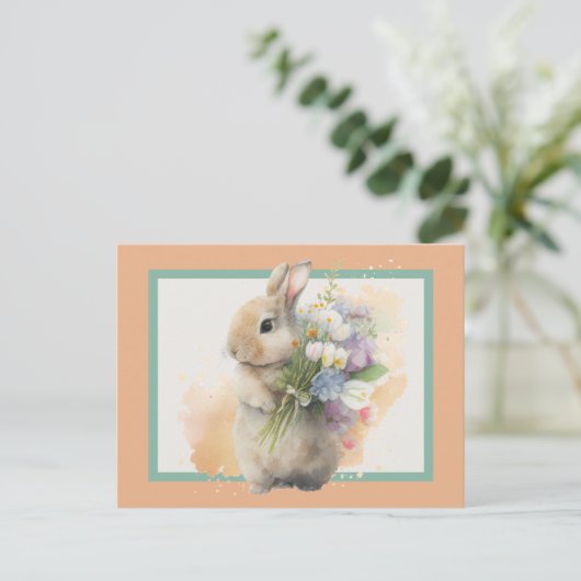 Sweet Bunny & Wildblumen IV Postkarte (Stehend Vorderseite)