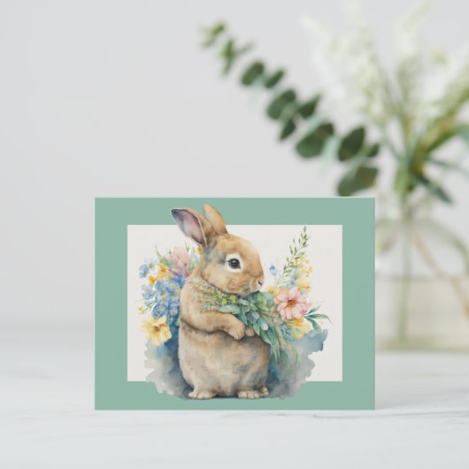 Sweet Bunny & Wildblumen Postkarte (Stehend Vorderseite)
