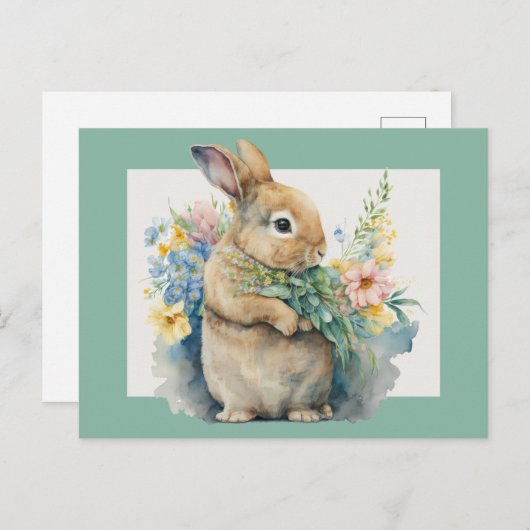 Sweet Bunny & Wildblumen Postkarte (Vorne/Hinten)