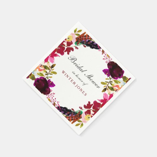 Sweet Burgundy Lila Blumenkranz Brautparty Serviette (Ecke)