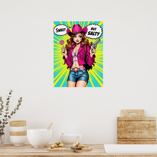 Sweet but Salty Cowgirl - Retro Western Pop Art Poster (Küche)