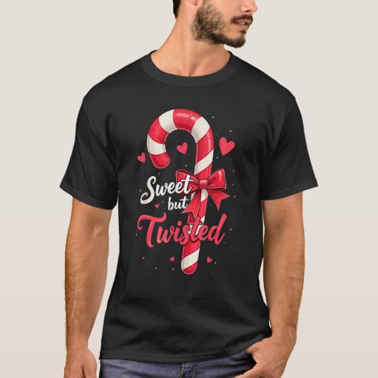 Sweet But Twisted Candy Cane Christmas Xmas Adult T-Shirt (Vorderseite)