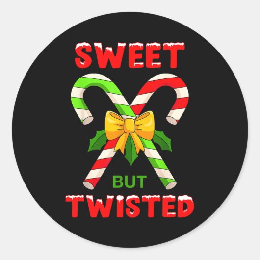 Sweet But Twisted Funny Christmas Candy Cane Xmas  Runder Aufkleber (Vorderseite)