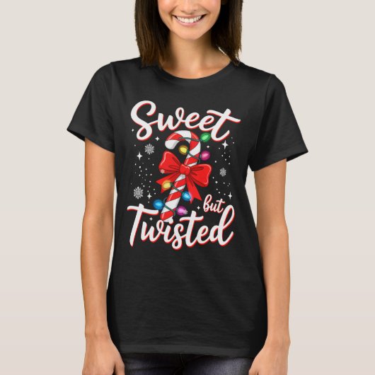 Sweet But Twisted Funny Christmas Candy Cane Xmas  T-Shirt (Vorderseite)