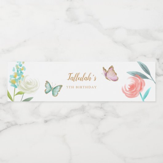 Sweet Butterfly Garden Girl Geburtstagsparty Wasserflaschenetikett (Einzelnes Label)