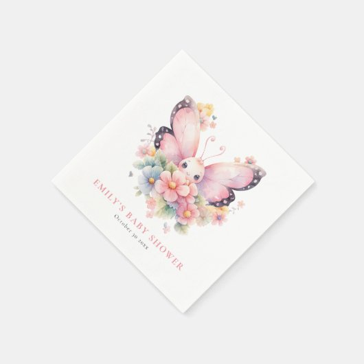 Sweet Butterfly und Florals Pink Baby Dusche Serviette (Ecke)