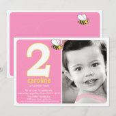 Sweet Buzzy Biene Zwei-Jahres-Foto Einladung (Vorne/Hinten)