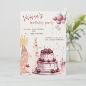 Sweet Cake Birthday Girl Party Einladung (Stehend Vorderseite)