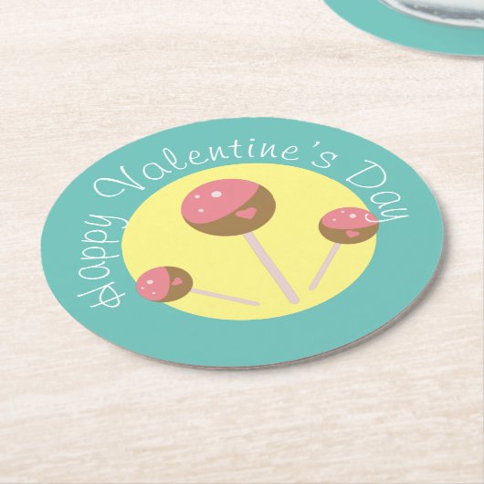 Sweet Cake Pop Valentines Rosa Aquamarin Runder Pappuntersetzer (Angewinkelt)