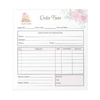 Sweet Cakes Bakery Order Form Receipt Invoice Notizblock